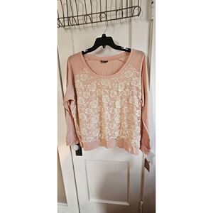 NWT WALL FLOWER white lace overlay pink Top women sz 3X
